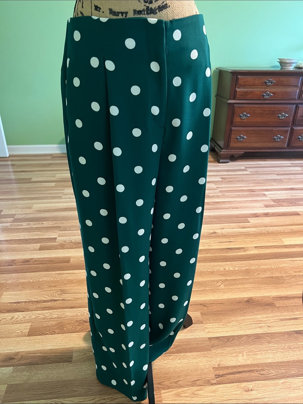 Ann Taylor Green Polka Dot Wide-Leg Trousers